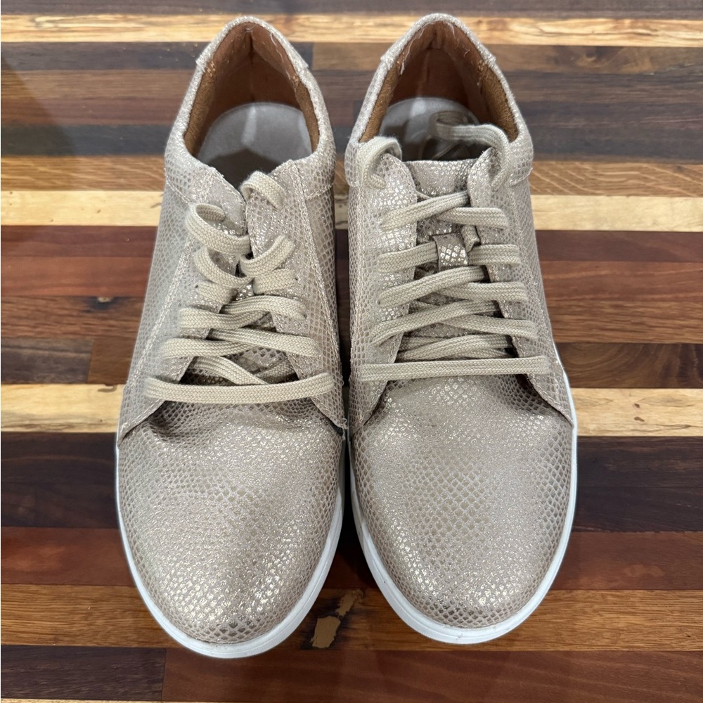 Rockport Metallic Beige Lace-Up Safety Toe Sneakers
